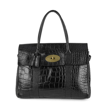 MULBERRY Bayswater Tote - Black Leather Embossed Croc