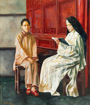 Quan Xin (Chinese, 1960) Seated Woman & Nun H28"xW25"