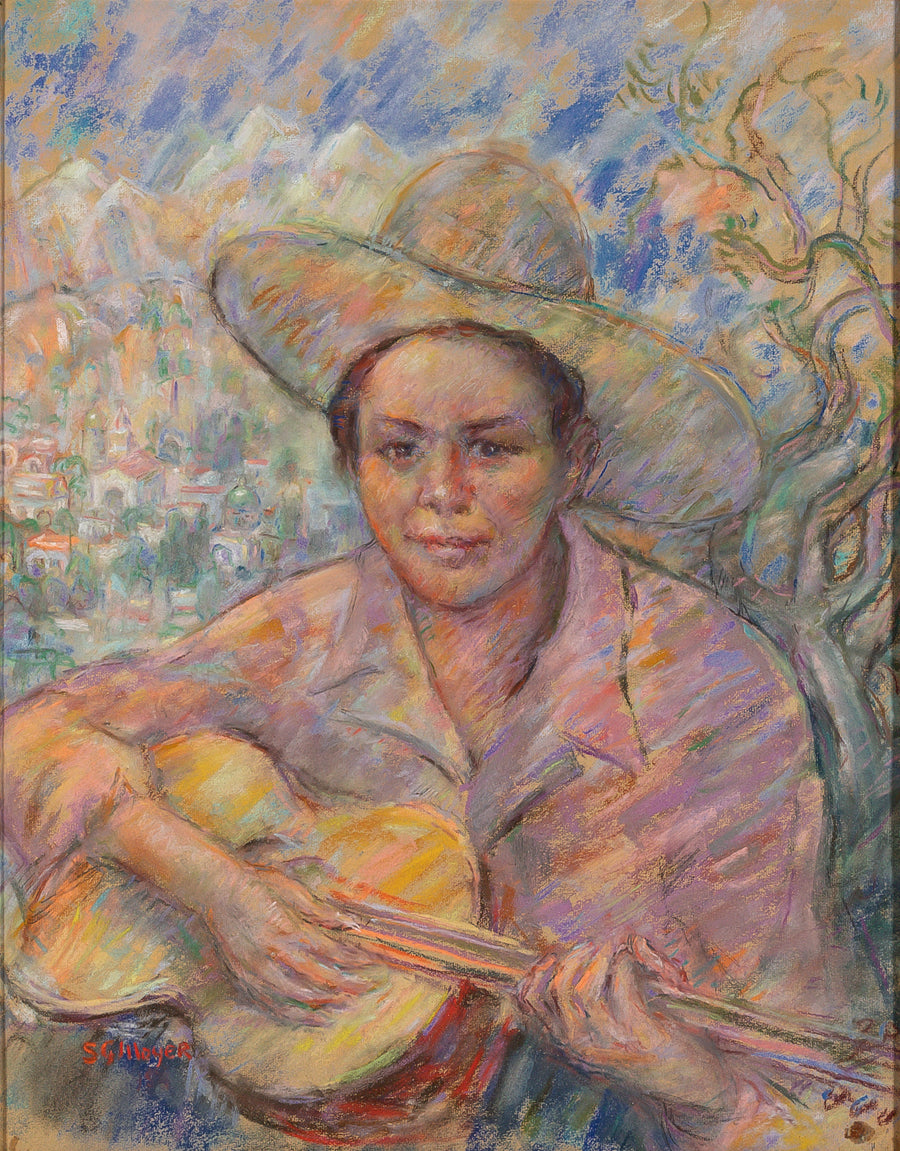 Stanley Gordon Moyer (Canadian 1887-1968) "Study Of A Young Mexican Boy Playing The Guitar"