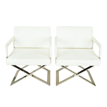 PAIR White Leather & Chrome Arm Chairs