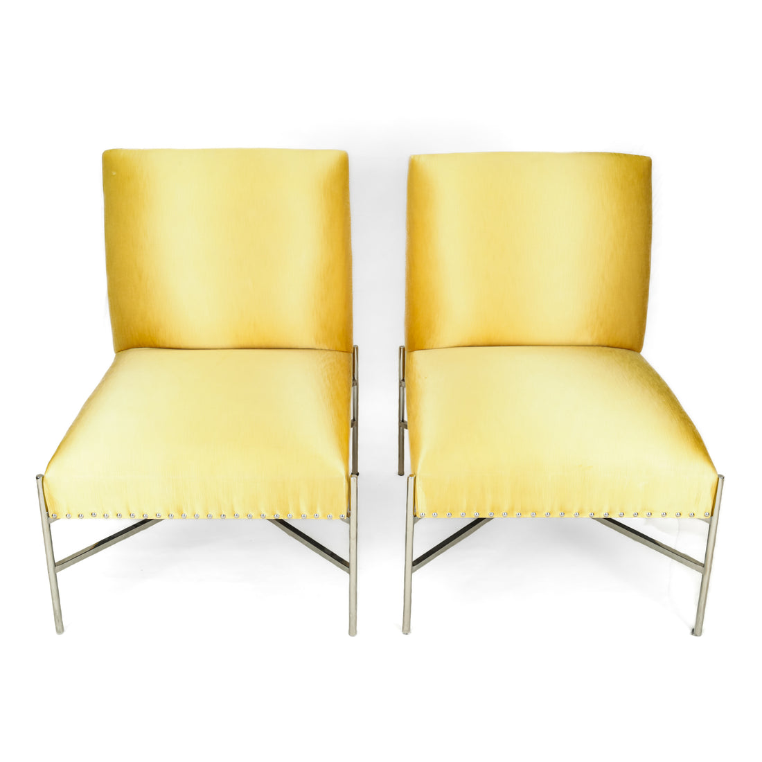 PAIR Chrome Chairs w/Yellow Upholstery