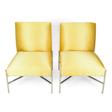 PAIR Chrome Chairs w/Yellow Upholstery