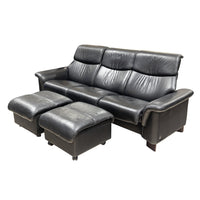 EKORNES Stressless Black Leather Sofa w/2 Ottomans