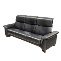 EKORNES Stressless Black Leather Sofa w/2 Ottomans