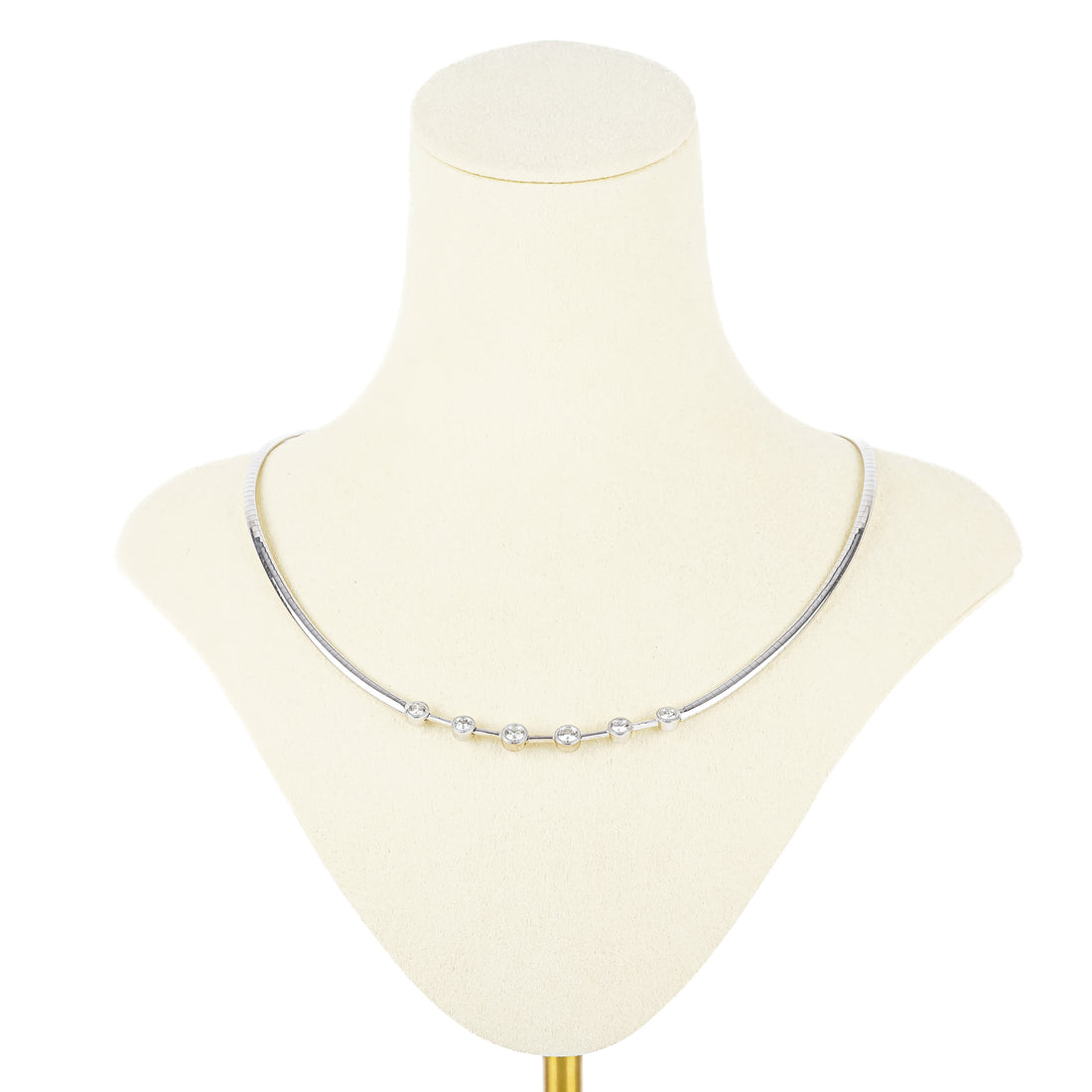 10K White Gold Bezel Set Diamond Collar Necklace