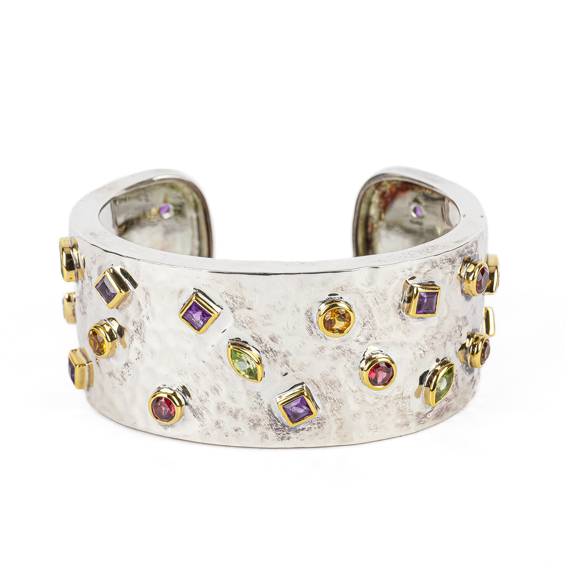 THISTLE & BEE Sterling Hammered Multi Gemstone Cuff Bracelet