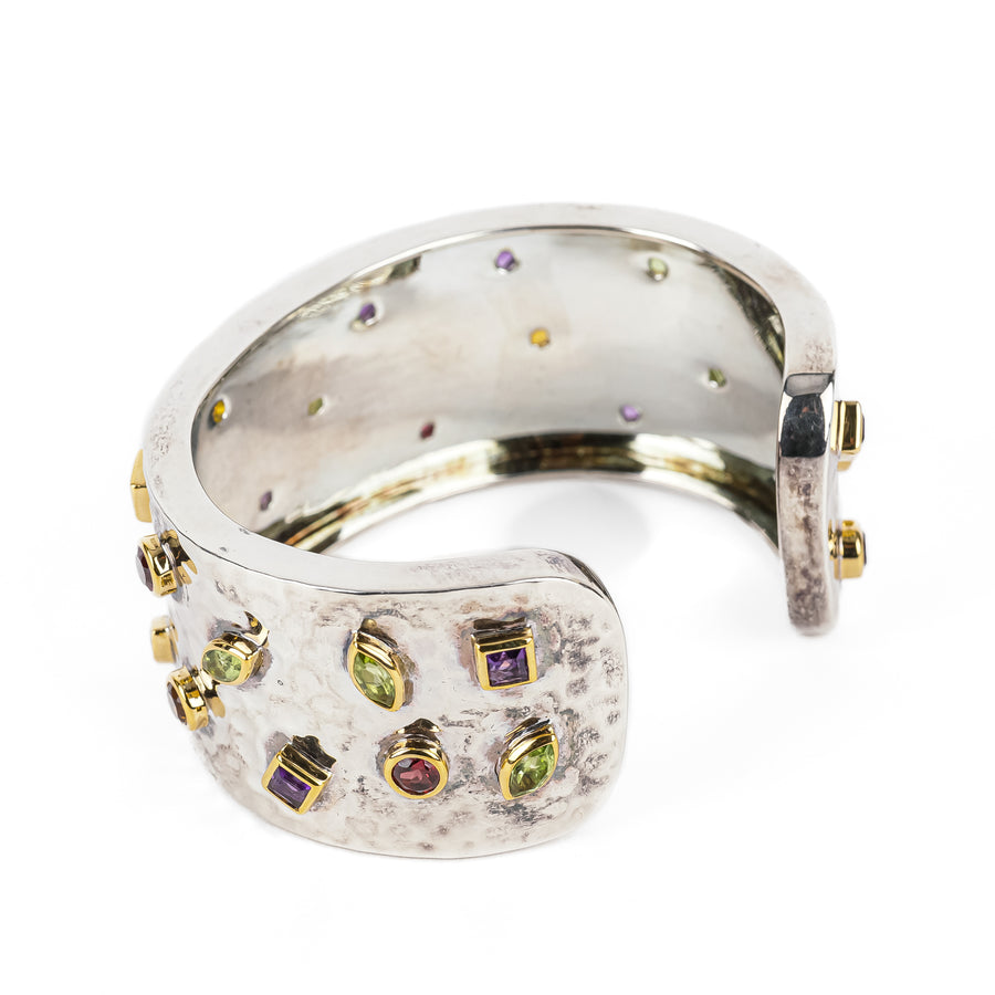 THISTLE & BEE Sterling Hammered Multi Gemstone Cuff Bracelet