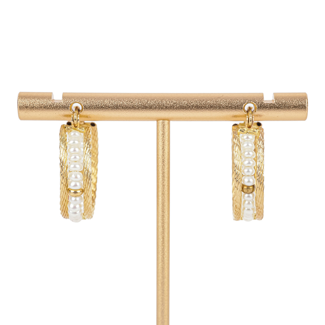 14K Yellow Gold Pearl Hoop Earrings