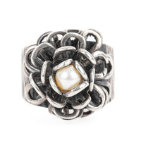 OPUS Sterling Brutalist Pearl Flower Ring