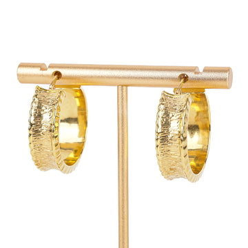 14K Yellow Gold Textured Hoop Earrings