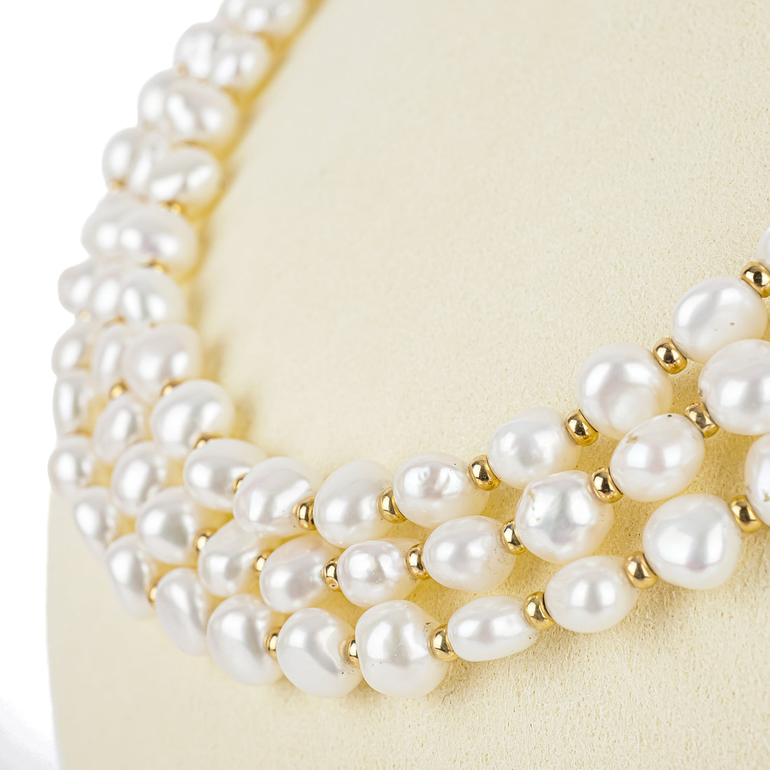 Gold Plated Pearl 3 Strand Necklace