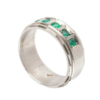 950 Silver Emerald 5 Stone Band Ring