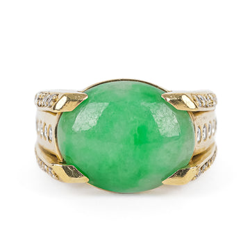 14K Yellow Gold Jade Cabochon Diamond Ring