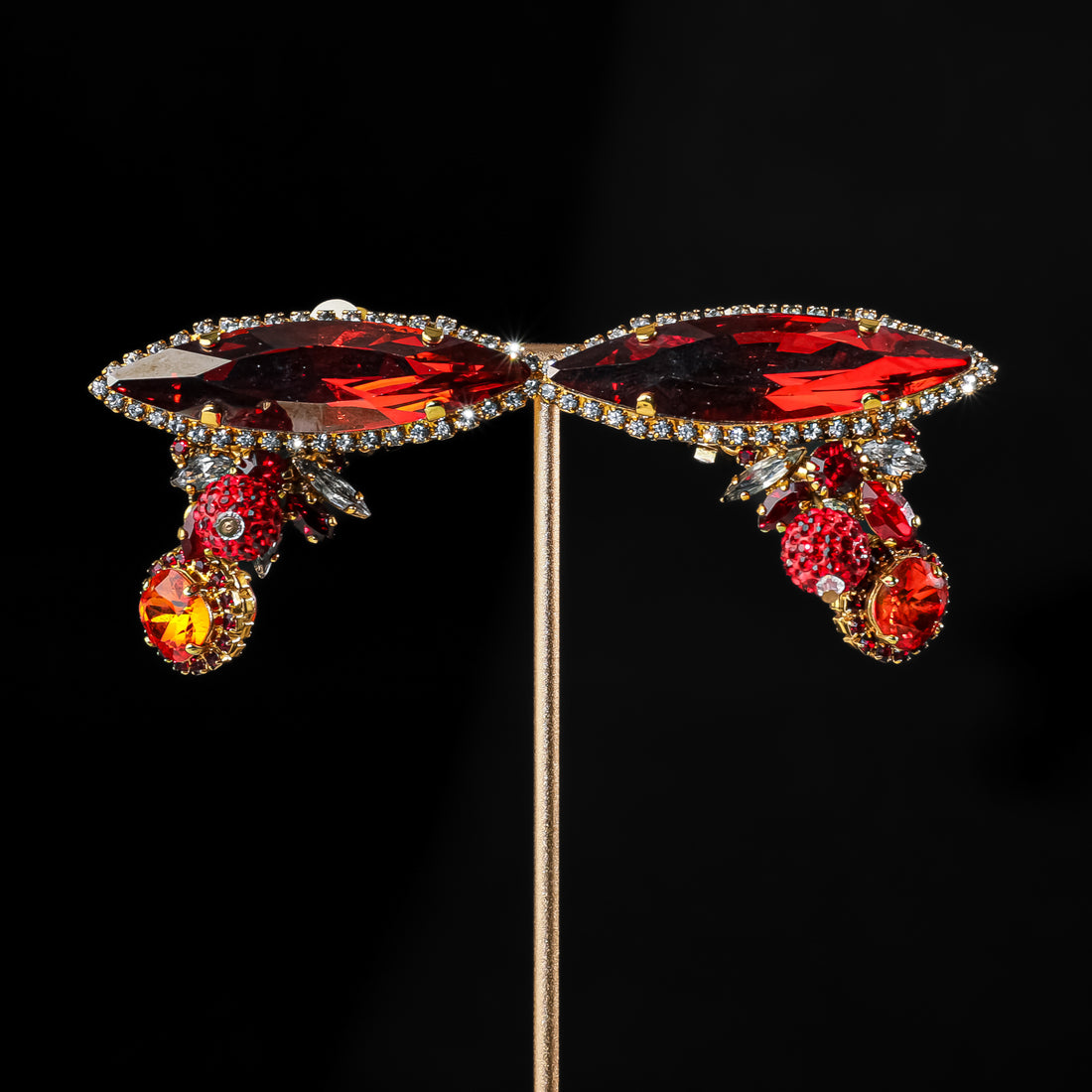 ERICKSON BEAMON Gold Tone Red Marquise Crystal Drop Clips