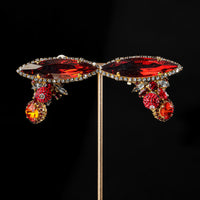 ERICKSON BEAMON Gold Tone Red Marquise Crystal Drop Clips