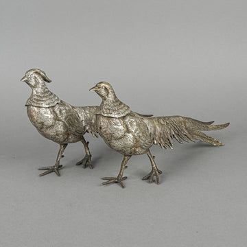 Silver Plate Pheasant Bird Figurines Set of 2