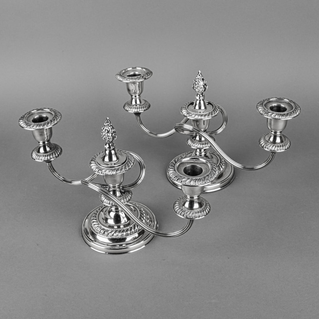 BARKER-ELLIS Gadroon Silver Plate 3 Light Candelabras