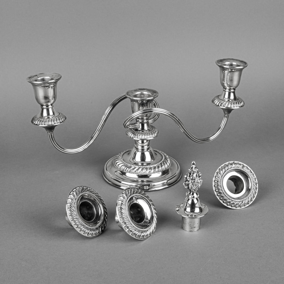 BARKER-ELLIS Gadroon Silver Plate 3 Light Candelabras