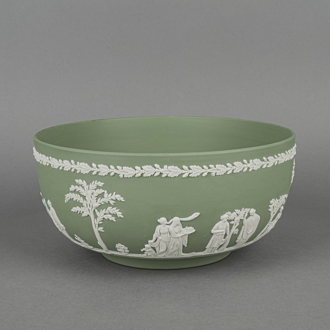 WEDGWOOD White On Green Jasperware Footed Bowl