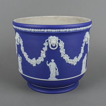 WEDGWOOD White On Dark Blue Jasperware Cache Pot/Planter
