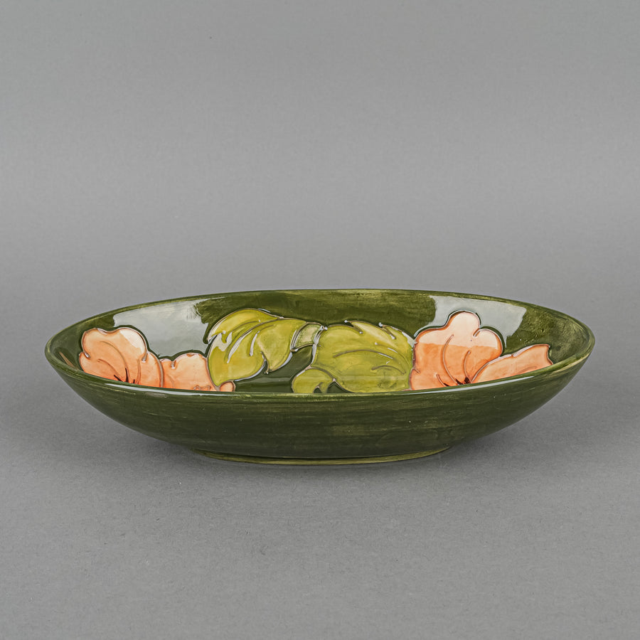 MOORCROFT Hibiscus Green Ground Oval Bowl