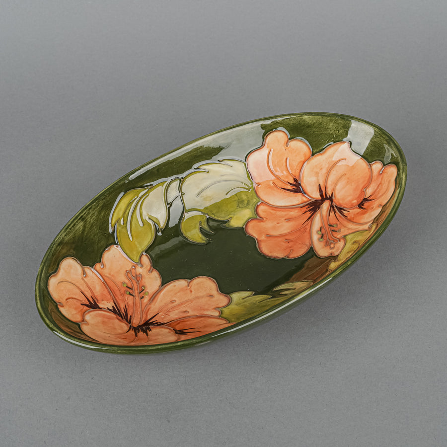 MOORCROFT Hibiscus Green Ground Oval Bowl