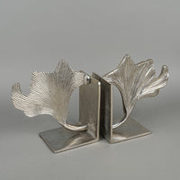 Silver Tone Metal Leaf Decor Bookends Set Of 2