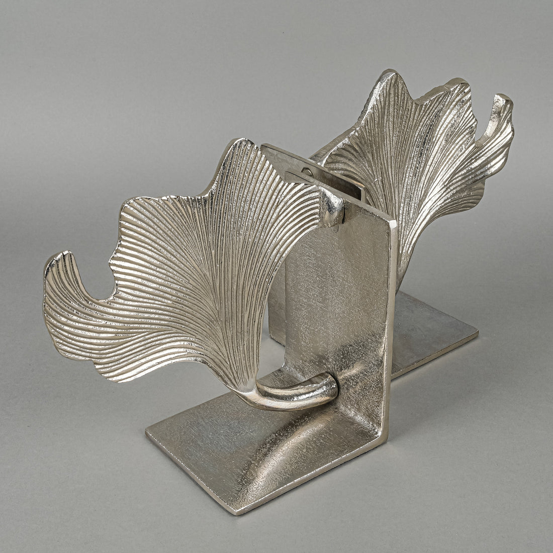 Silver Tone Metal Leaf Decor Bookends Set Of 2