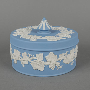 WEDGWOOD White On Blue Jasperware Round Covered Box