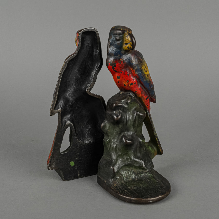 Antique HUBLEY Painted Parrot Cast Iron Doorstop/Bookends 80 Set Of 2