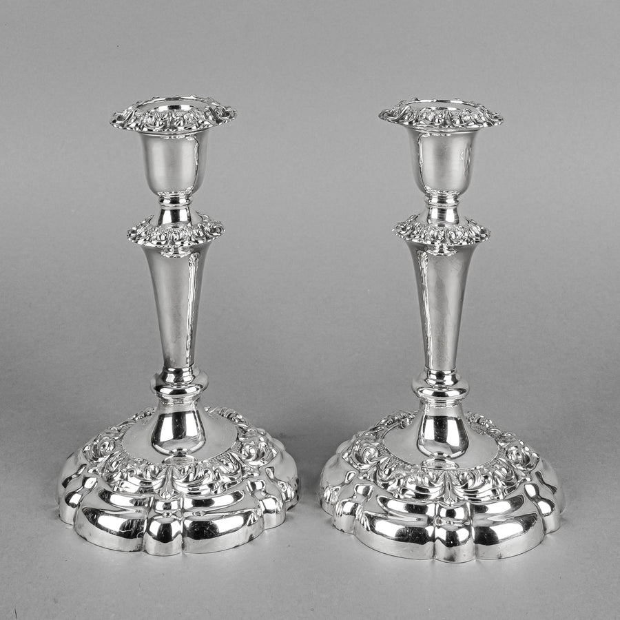 ELLIS-BARKER & CO SILVER CO Silver Plate Candlesticks w/DripPans Set of 2