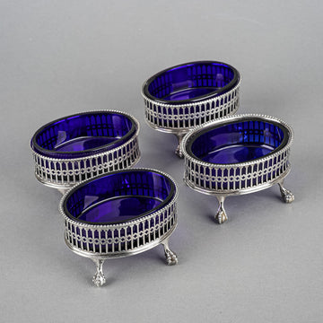 RICHARD MORTON & CO Sterling Salt Cellars & Liners Set/4