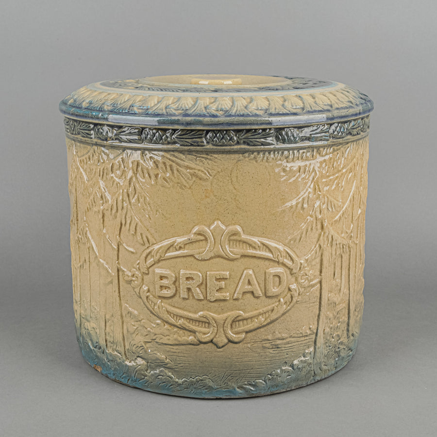 Stoneware Bread Crock w/Lid  Pine Tree Pattern