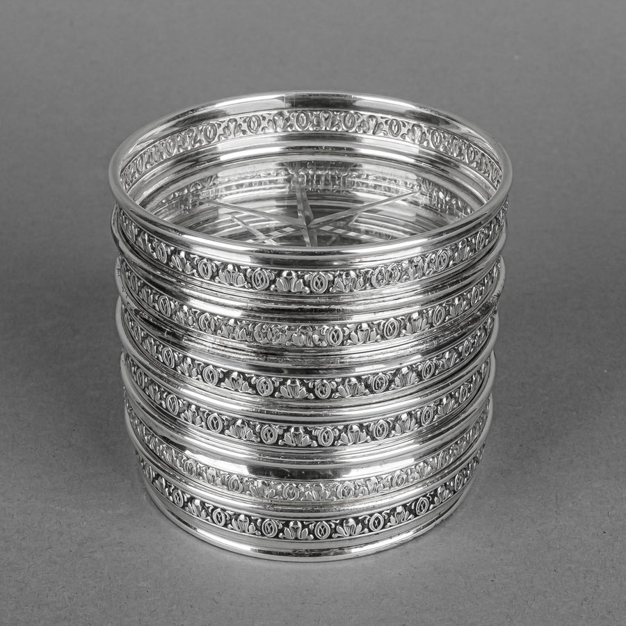 BIRKS STERLING 925 Silver Rim Crystal Coasters Set of 6