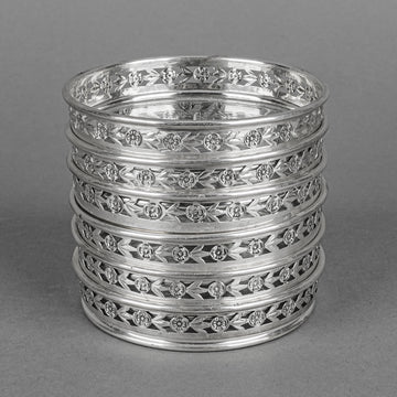 BIRKS STERLING 925 Silver Rim Crystal Coasters Set of 6