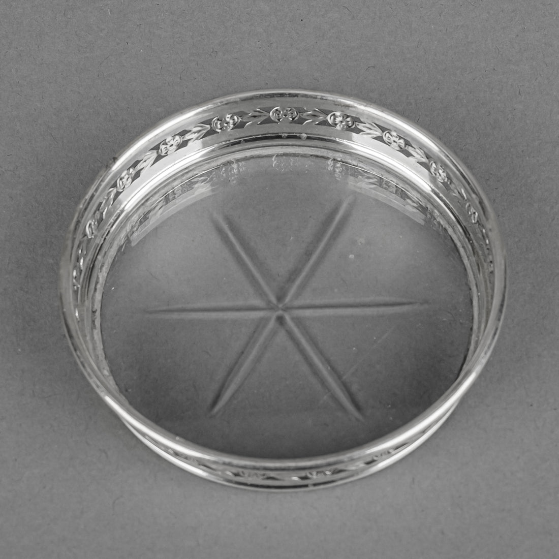 BIRKS STERLING 925 Silver Rim Crystal Coasters Set of 6