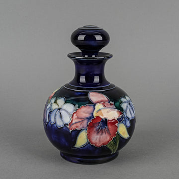 MOORCROFT Orchid Blue Ground Bottle & Stopper