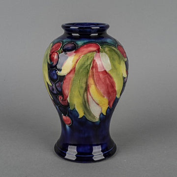 MOORCROFT Leaf & Fruit Blue Ground Vase