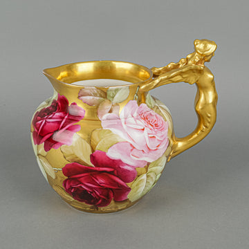 GINORI Firenze Ware Hand Painted Cabbage Rose & Gold Ground Jug 4065