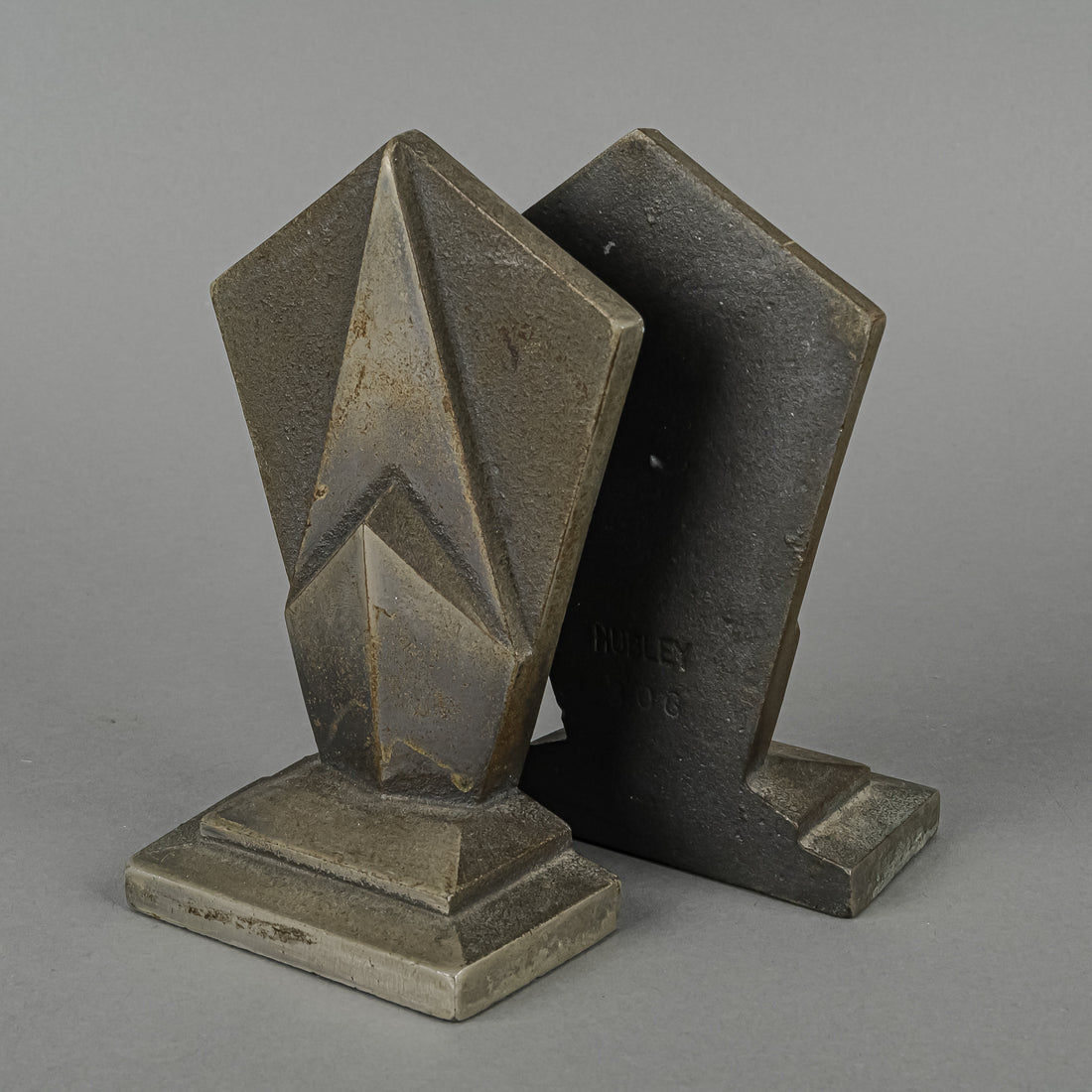 HUBLEY Art Deco Geometric Cast Iron Bookends 306 Set of 2