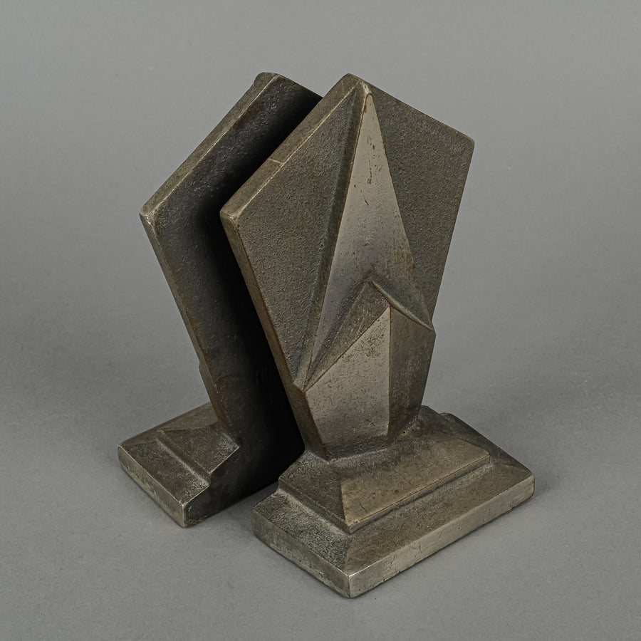 HUBLEY Art Deco Geometric Cast Iron Bookends 306 Set of 2